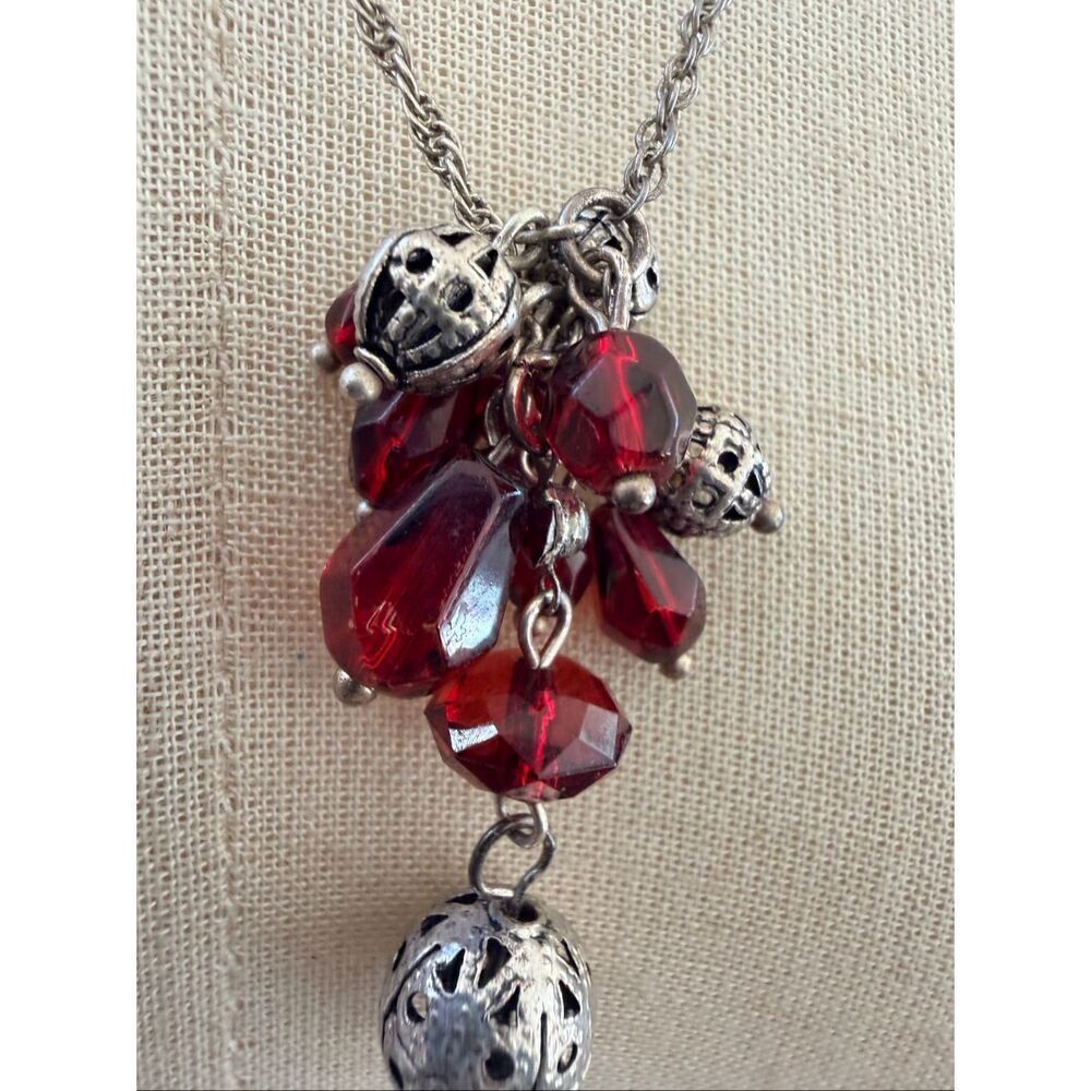 Baked Beads Red Glass & Silver-Tone Dangle Necklace - Picture 3 of 7